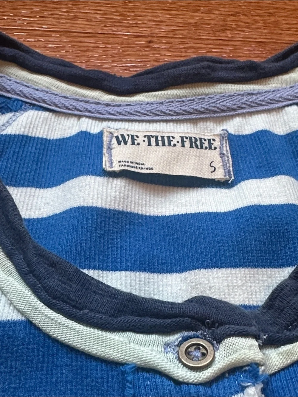 Free People Striped Henley Tee - Blue & White
